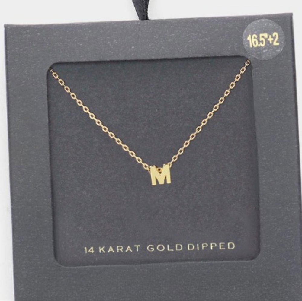 Gold Dipped M Monogram Pendant Chain Necklace Initial Charm Casual Simple